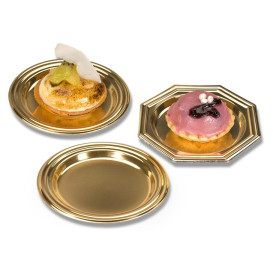 Plastic Proeving mini bord PS Dessert Achthoekig goud 8 cm (1000 stuks)