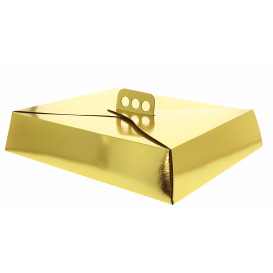 Papieren cake doosje Vierkant goud 26,5x35,5x8cm 