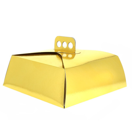 Papieren cake doosje Vierkant goud 27,5x27,5x10cm (50 stuks) 