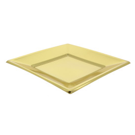 Plastic bord Plat Vierkant goud 23 cm 
