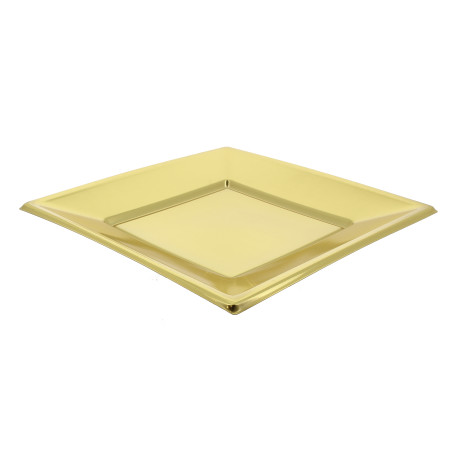 Plastic bord Plat Vierkant goud 23 cm (25 stuks) 