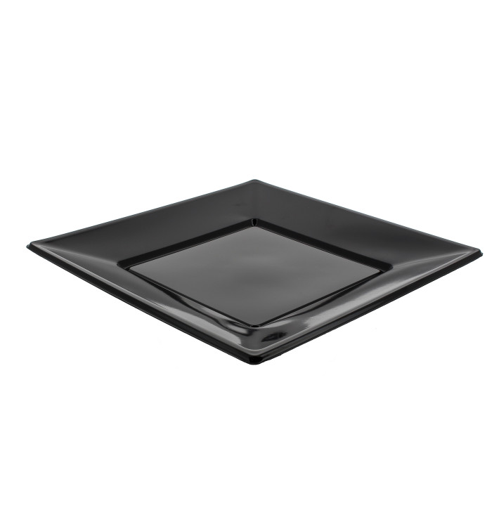Plastic bord Plat Vierkant zwart 23 cm 
