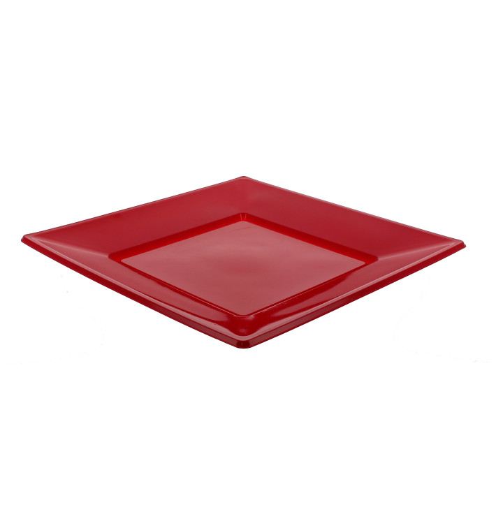 Plastic bord Plat Vierkant bordeauxrood 23 cm 