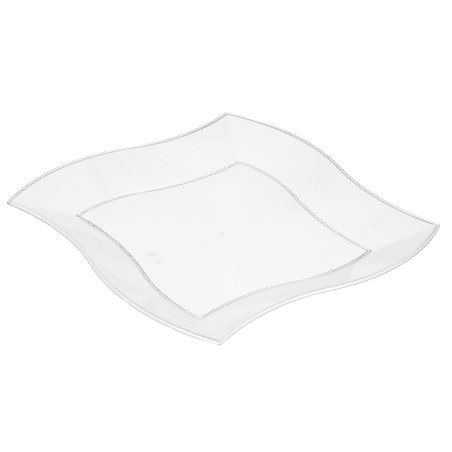 Plastic bord PS Plat Vierkant golfslag wit 18 cm (6 stuks) 