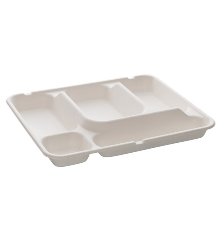 Suikerriet dienblad 5 Compartmenten 30x24x4cm (50 stuks) 