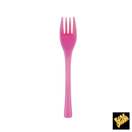 Plastic PS vork "Flen" fuchsia transparant 14cm (3000 stuks)