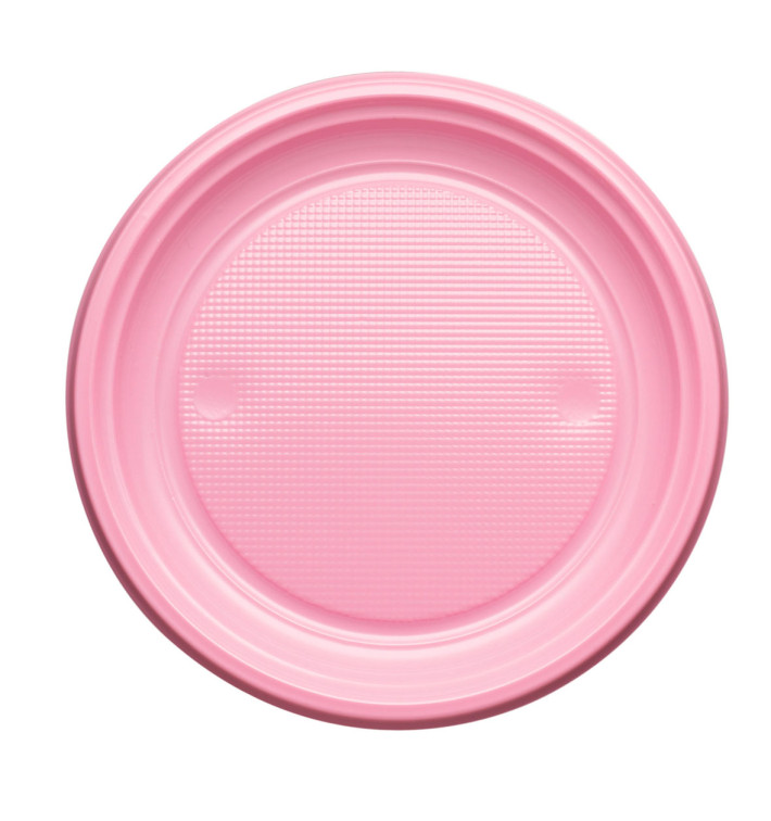 Plastic bord PS Plat roze Ø17 cm (50 stuks) 