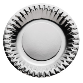 Papieren bord Rond vormig "Party" zilver Ø18cm (10 stuks) 