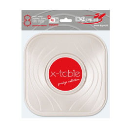 Plastic bord PP "X-Table" Vierkant parel 18 cm (120 stuks)