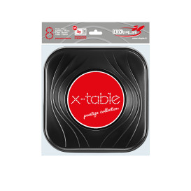 Plastic bord PP "X-Table" Vierkant zwart 23 cm (8 stuks) 