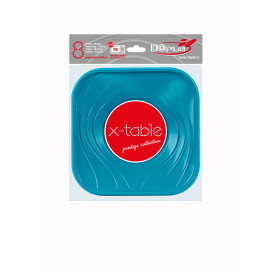 Plastic bord PP "X-Table" Vierkant turkoois 18 cm (120 stuks)