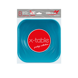 Plastic bord PP "X-Table" Vierkant turkoois 23 cm (8 stuks) 