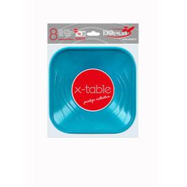 Plastic Kom PP Vierkant "X-Table" turkoois 18x18cm (8 stuks) 