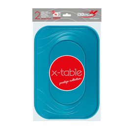 Plastic dienblad microgolfbaar "X-Table" turkoois 33x23cm (60 stuks)