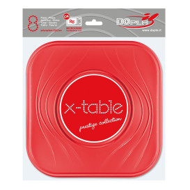 Plastic bord PP "X-Table" Vierkant rood 23 cm (8 stuks) 