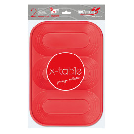 Plastic dienblad microgolfbaar "X-Table" 3C rood 33x23cm (2 stuks) 