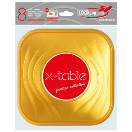 Plastic bord PP "X-Table" Vierkant goud 18 cm (8 stuks) 