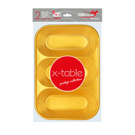 Plastic dienblad microgolfbaar "X-Table" 3C goud 33x23cm (2 stuks) 