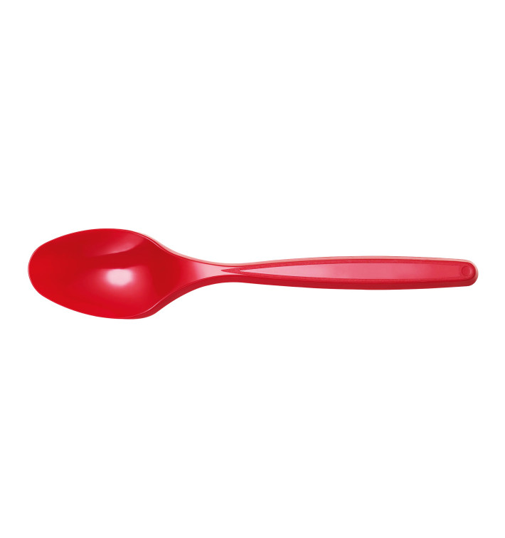 Plastic PS thee lepel rood 12cm (40 stuks) 