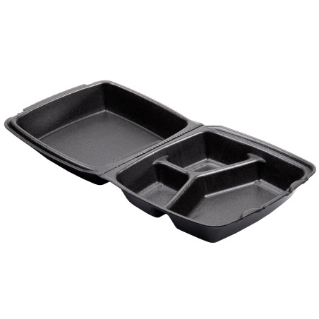 Schuim lunch doos 3 Compartmenten zwart 2,10x2cm (200 stuks)