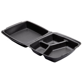 Schuim lunch doos 3 Compartmenten zwart 2,10x2cm (100 stuks) 