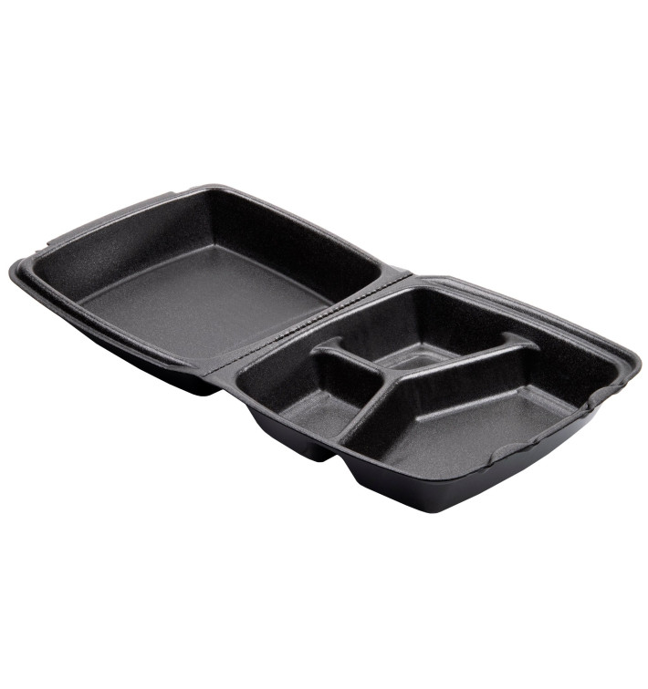 Schuim lunch doos 3 Compartmenten zwart 2,10x2cm (100 stuks) 