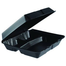 Schuim lunch doos 3 Compartmenten zwart 2,40x2,35cm (100 stuks) 