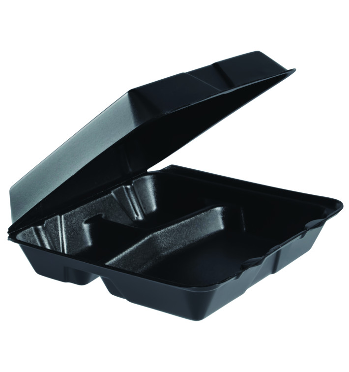 Schuim lunch doos 3 Compartmenten zwart 2,40x2,35cm (100 stuks) 