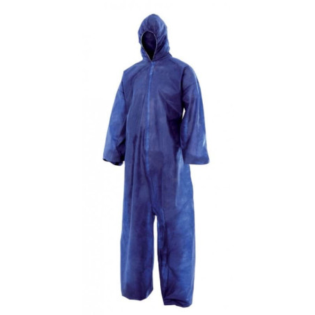 Wegwerp plastic overall "TST" PP capuchonrits maat XXL blauw (25 stuks)