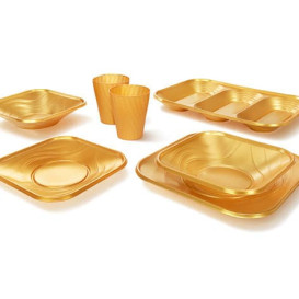 Plastic bord PP "X-Table" Vierkant goud 18 cm (8 stuks) 