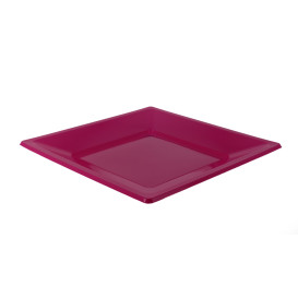 Plastic bord Plat Vierkant fuchsia 23 cm (25 stuks) 