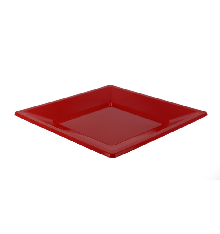 Plastic bord Plat Vierkant rood 23 cm (750 stuks)