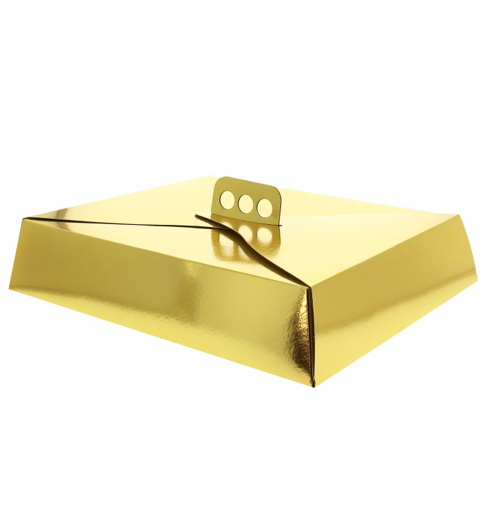 Papieren cake doosje Vierkant goud 23,5x30x8cm 