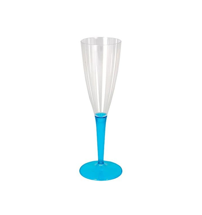 Plastic stam fluitglas Mousserende Wijn turkoois 100ml (6 stuks) 