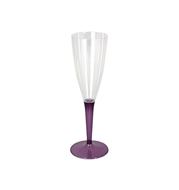 Plastic stam fluitglas Mousserende Wijn aubergine kleur 100ml (36 stuks)