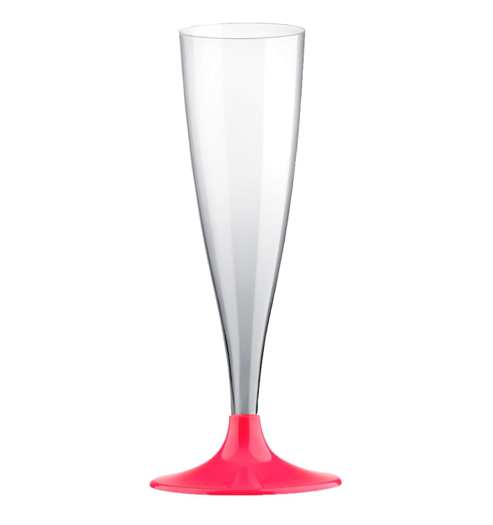 Plastic stam fluitglas Mousserende Wijn fuchsia 140ml 2P (400 stuks)