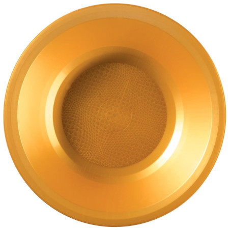 Herbruikbare harde bord Diep goud "Rond vormig" PP Ø19,5cm (25 stuks) 