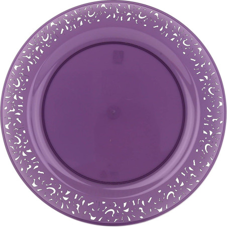 Plastic bord Rond vormig "Lace" aubergine kleur 19cm (88 stuks)