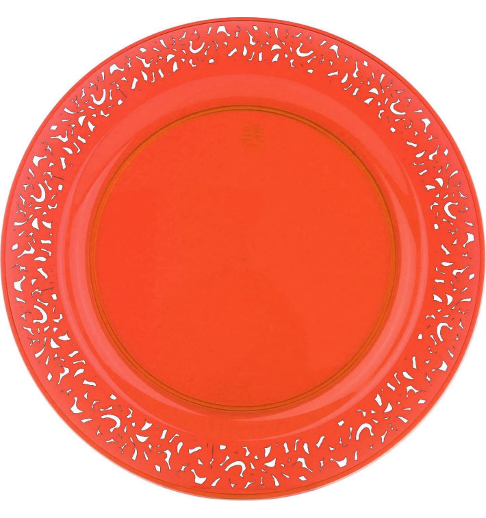 Plastic bord Rond vormig "Lace" oranje 19cm (4 stuks) 