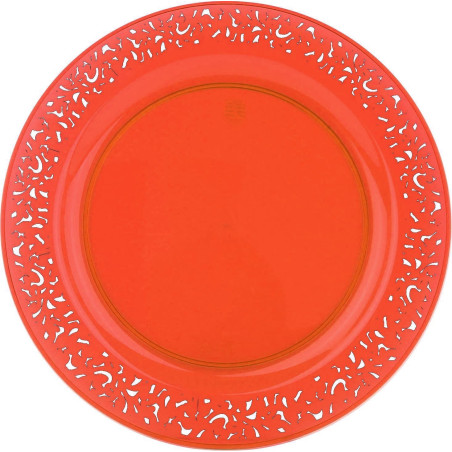 Plastic bord Rond vormig "Lace" oranje 19cm (4 stuks) 