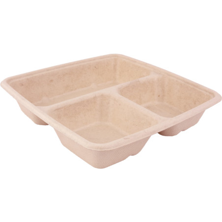 Suikerriet Container 3 Compartmenten 900ml 23x23x4cm (300 stuks)