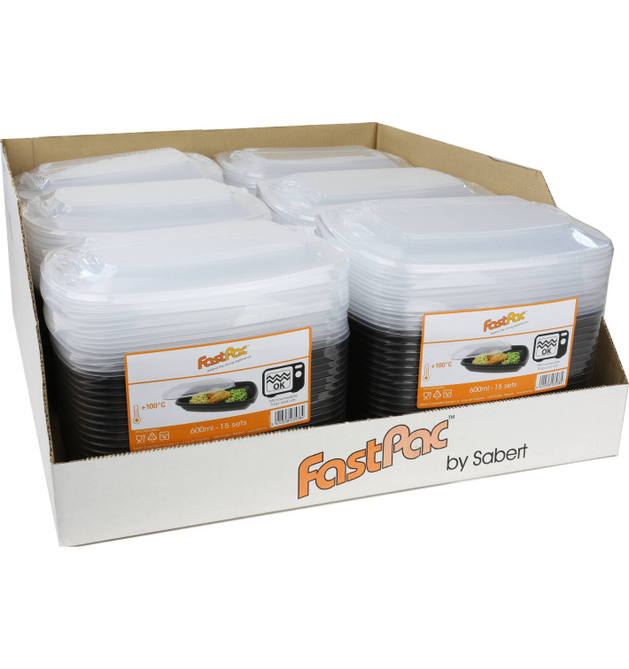 Plastic deli Container met Deksel PP zwart 600ml 23x17x6cm (15 stuks) 