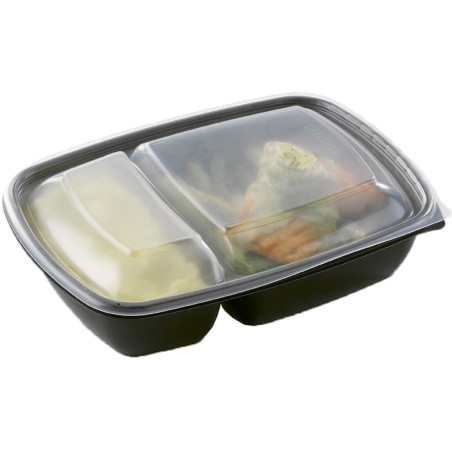 Plastic deli Container met Deksel PP zwart 2C 900ml 23x16,5x5cm (15 stuks) 