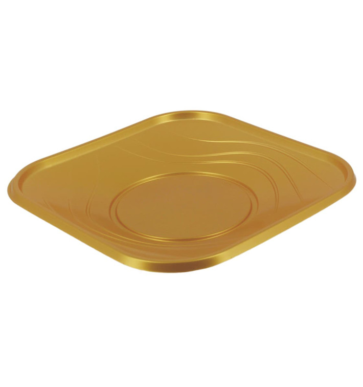 Plastic bord PP "X-Table" Vierkant goud 23 cm (120 stuks)