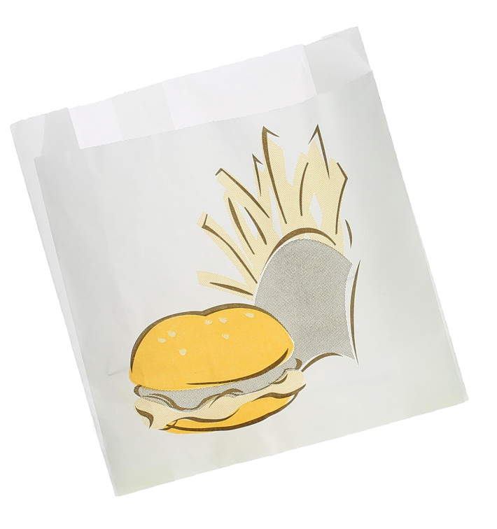 Papieren voedsel zak Vetvrij Burger Design 15+5x16cm (100 stuks) 