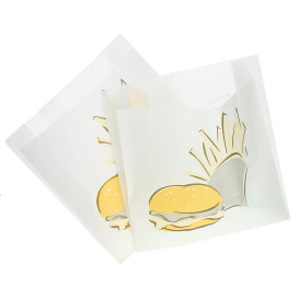 Papieren voedsel zak Vetvrij Burger Design 15+5x16cm (100 stuks) 