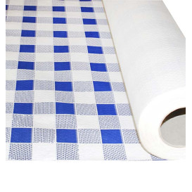 Papieren tafelkleed rol blauw Checkers 1x100m. 40g (6 stuks)