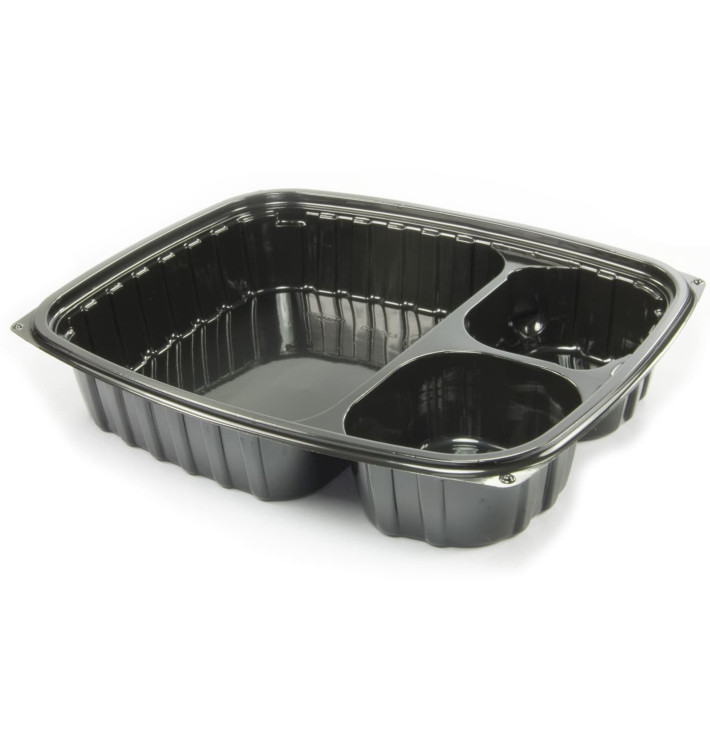 Plastic deli Container OPS "transparantPac" 3 Compartmenten zwart 887ml (63 stuks) 