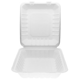 Suikerriet Gescharnierd Container "Menu Box" wit 20x18x5cm (50 stuks) 