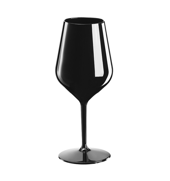 Plastic herbruikbaar glas Wijn "Tritan" zwart 470ml (6 stuks)